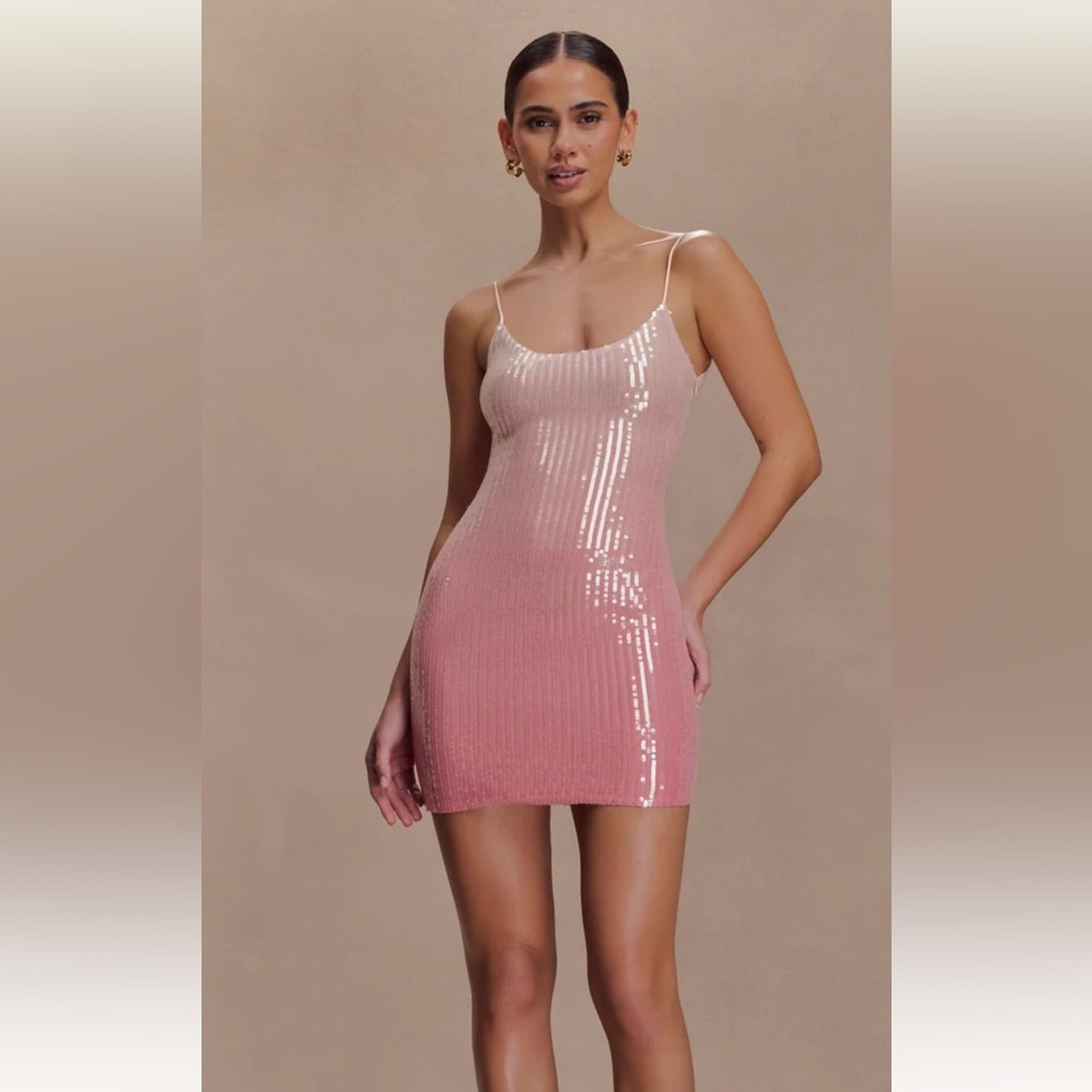 Meshki Mora Sequin Mini Dress Ombré Pink